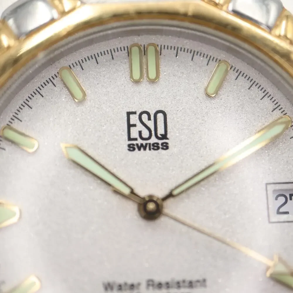 ESQ Swiss Watch Men 36mm Two Tone Date Glitter Dial Stainless Steel New Battery